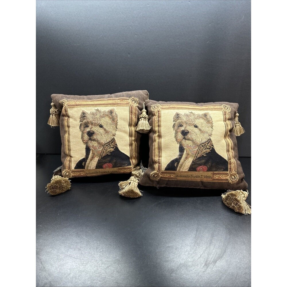 2 Vintage Borgata Tapestry Westie Pillow Sergeant  10.5 in
